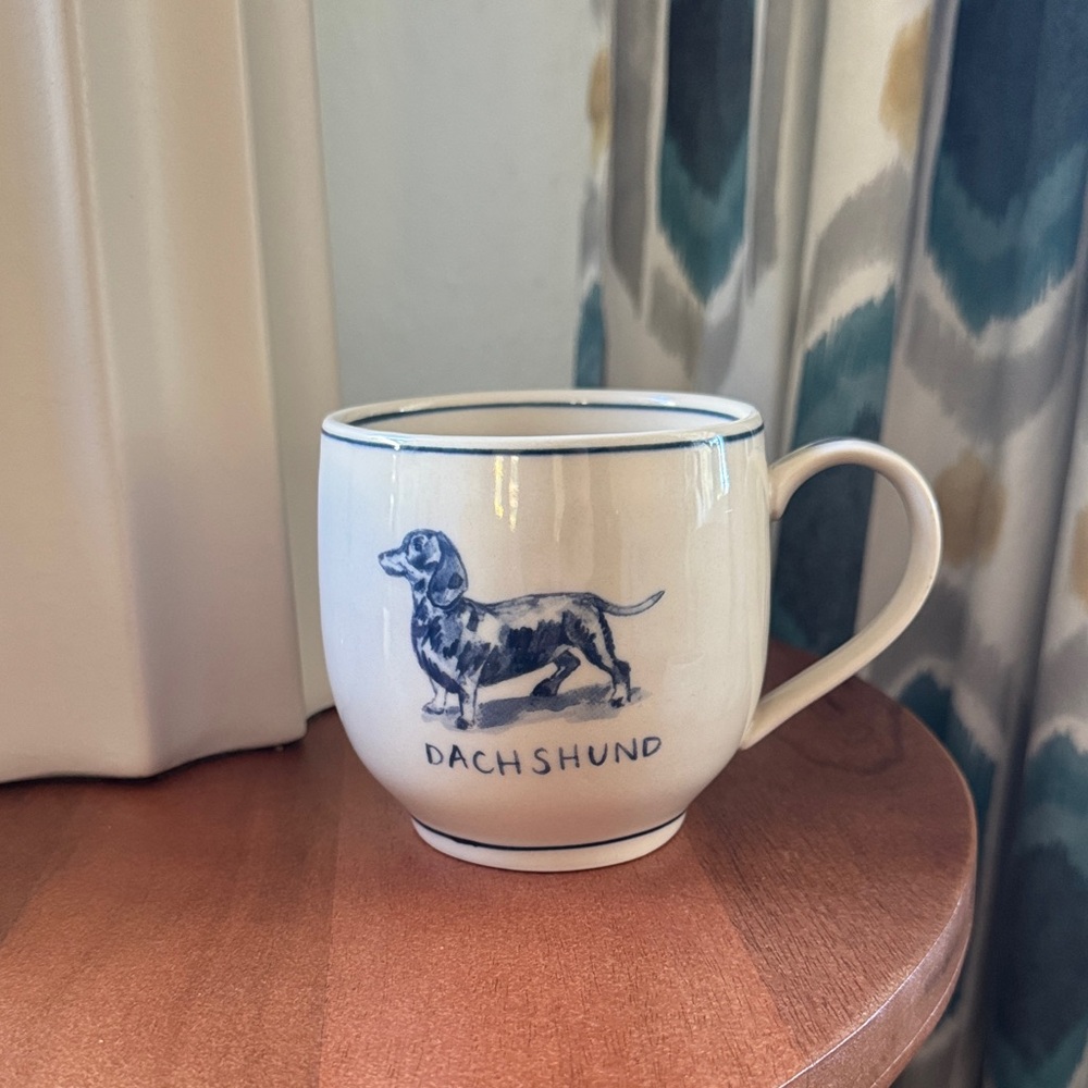 Anthropologie MOLLY HATCH Dachshund Mug - Cream and Blue